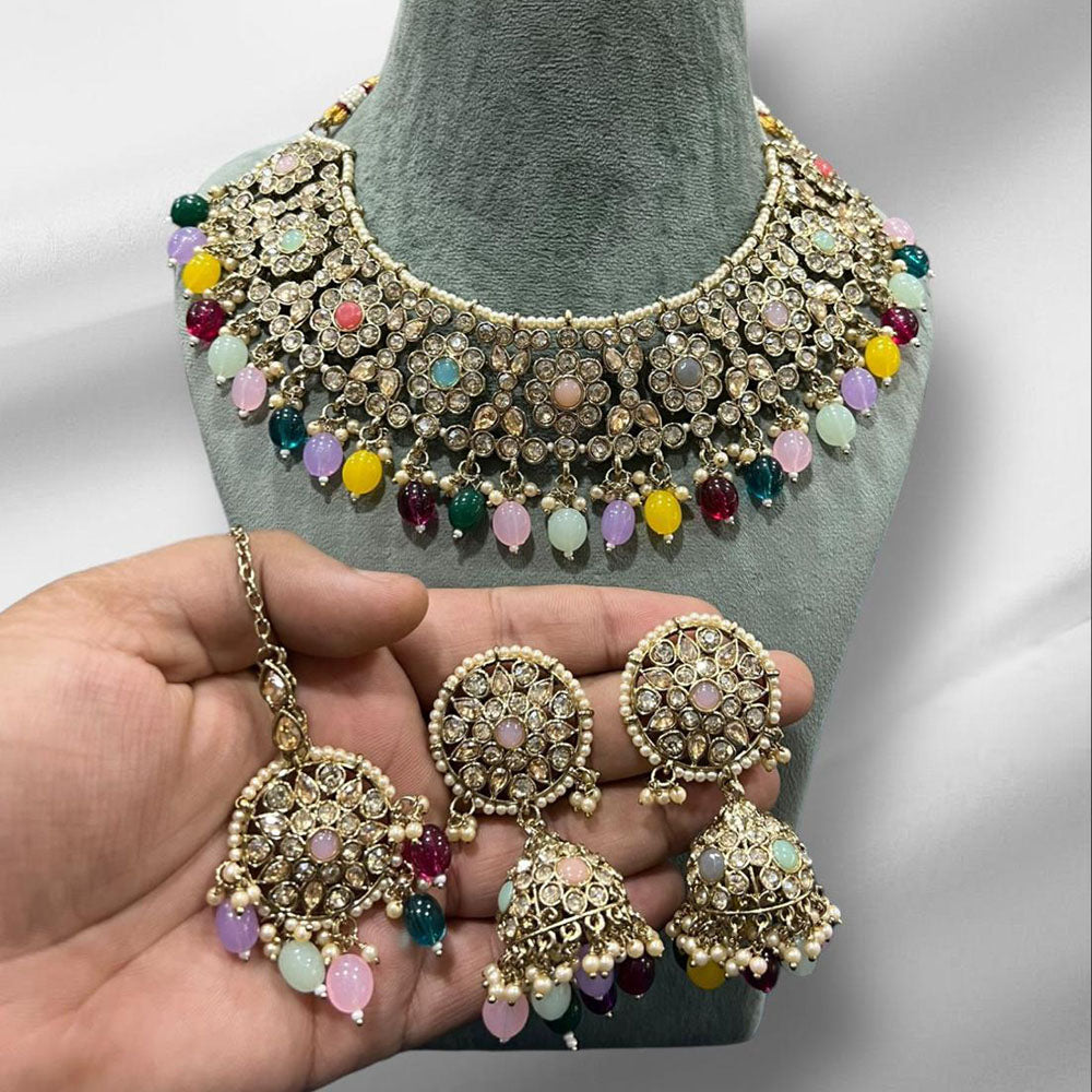 Hira Collection Crystal Stone And Beads Choker Necklace Set