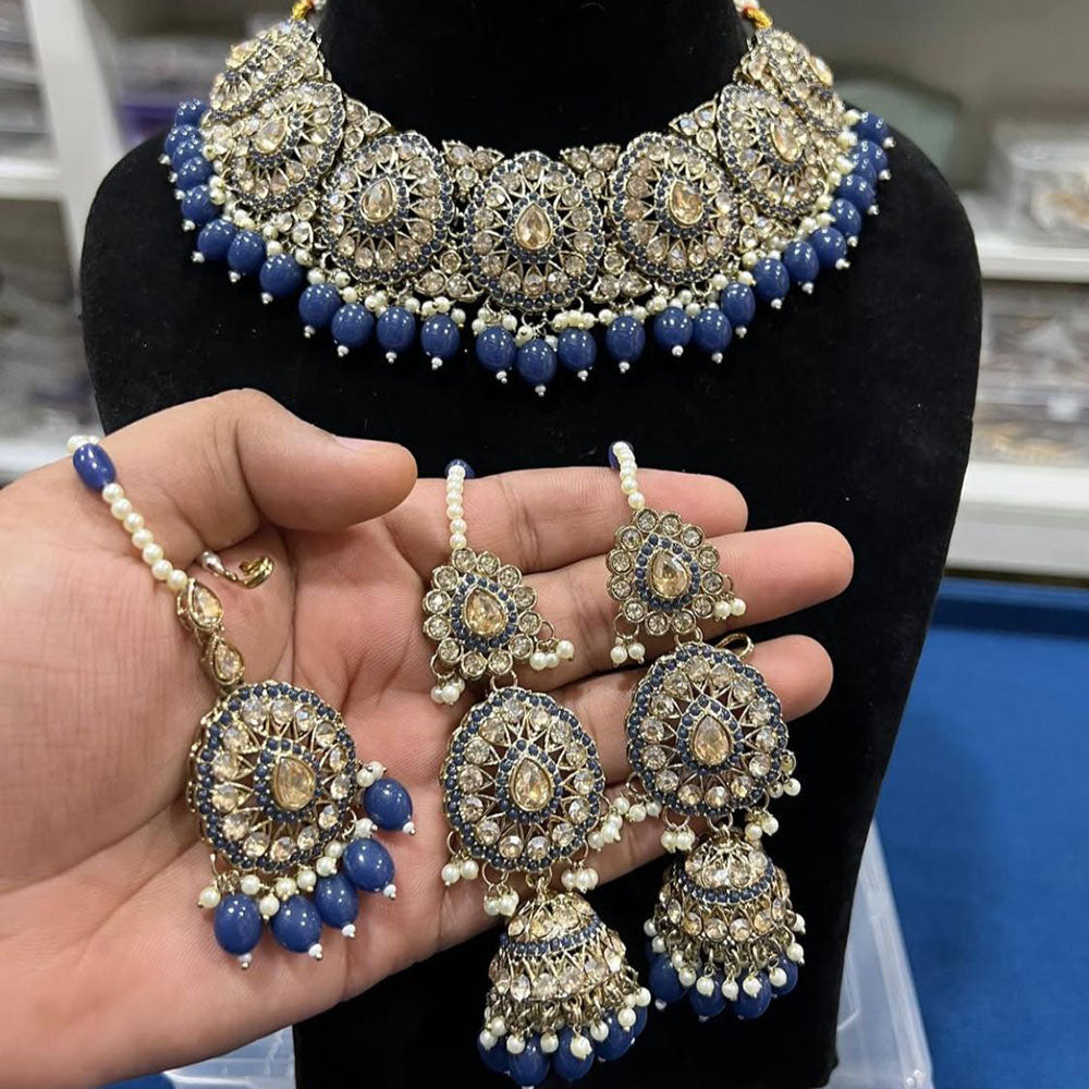 Hira Collection Crystal Stone And Beads Choker Necklace Set