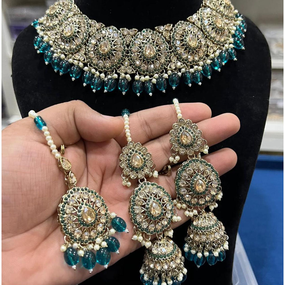 Hira Collection Crystal Stone And Beads Choker Necklace Set