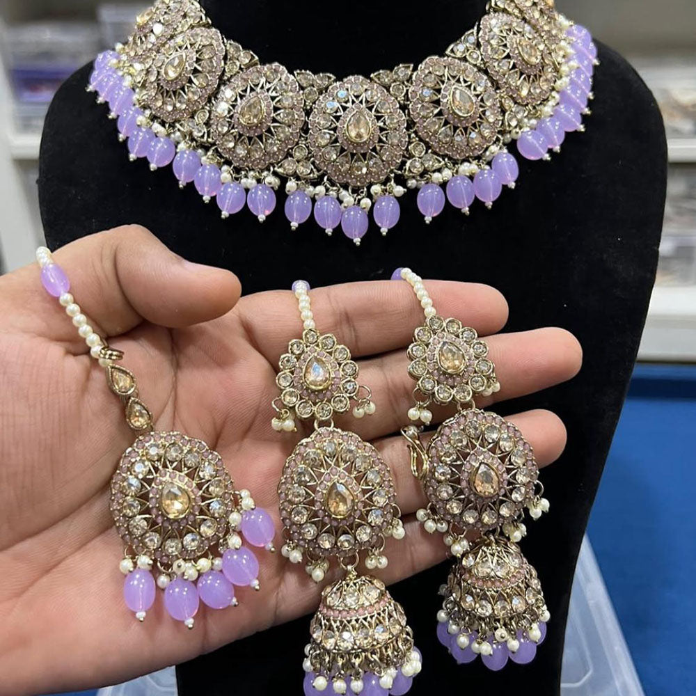 Hira Collection Crystal Stone And Beads Choker Necklace Set