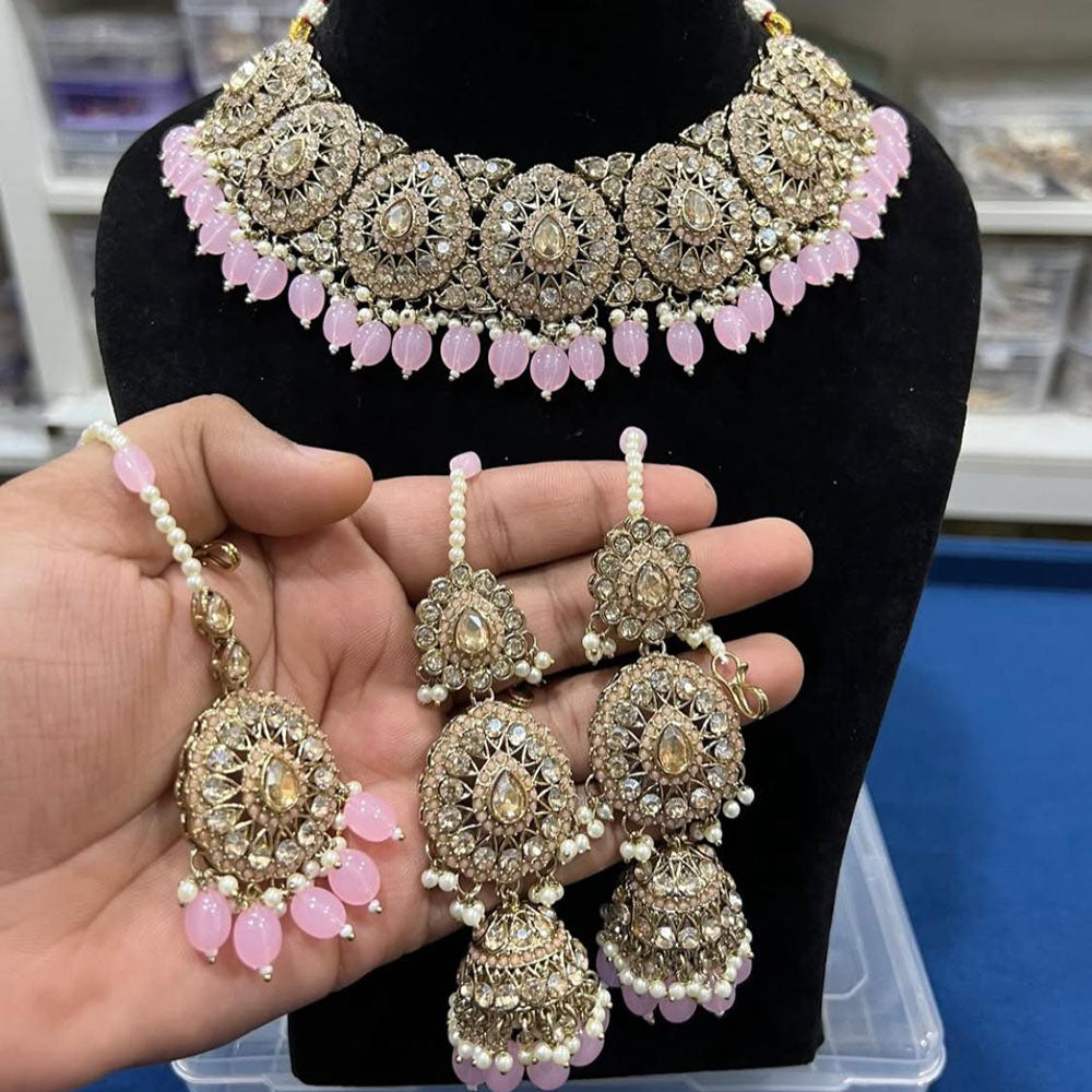 Hira Collection Crystal Stone And Beads Choker Necklace Set