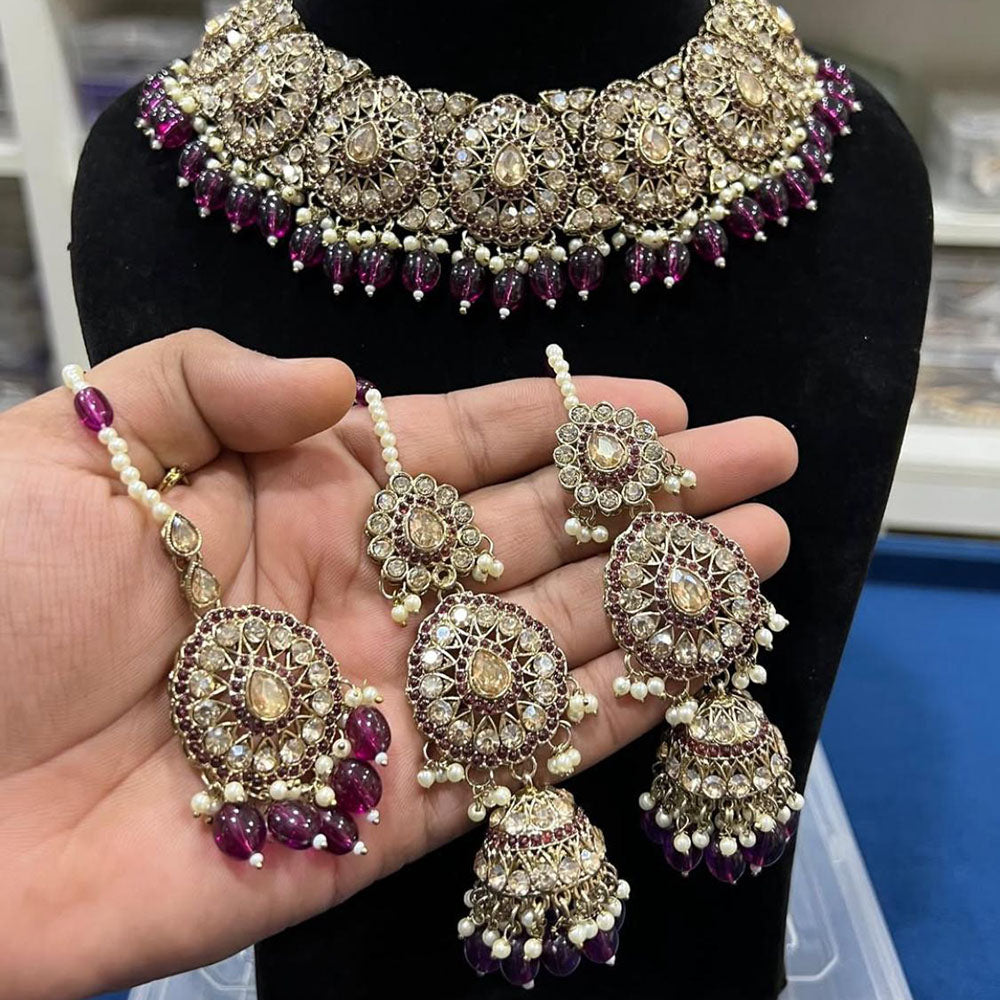 Hira Collection Crystal Stone And Beads Choker Necklace Set