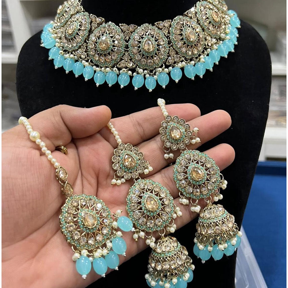 Hira Collection Crystal Stone And Beads Choker Necklace Set