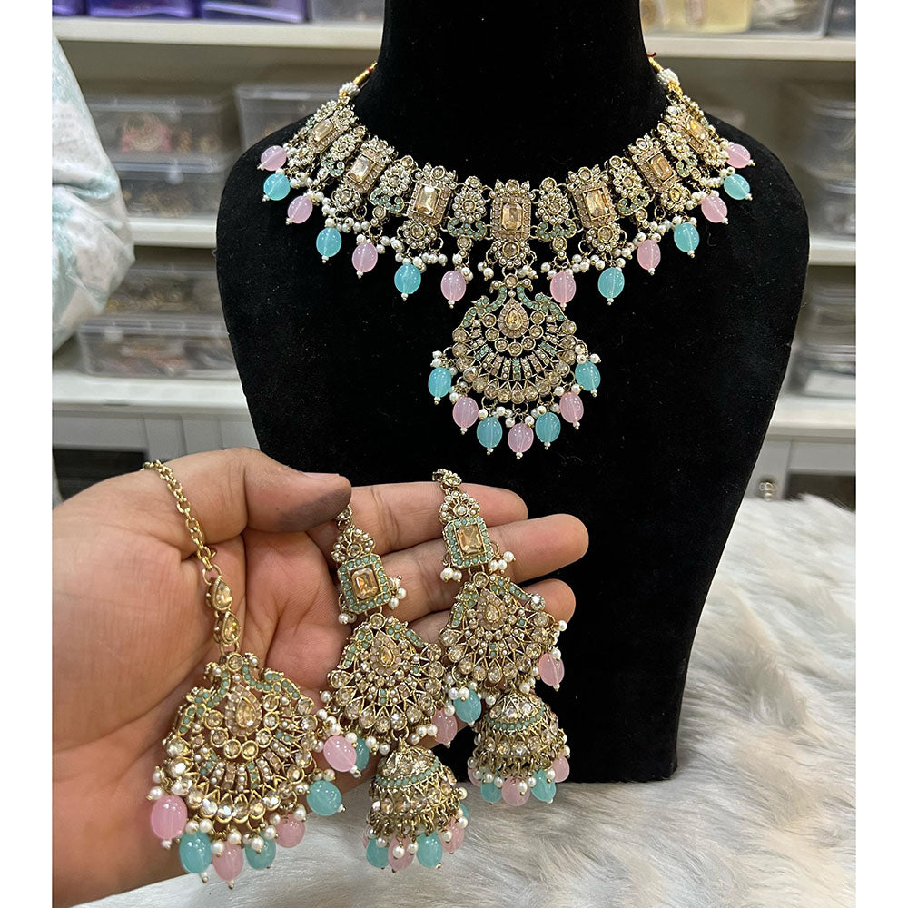 Hira Collection Crystal Stone And Beads Choker Necklace Set