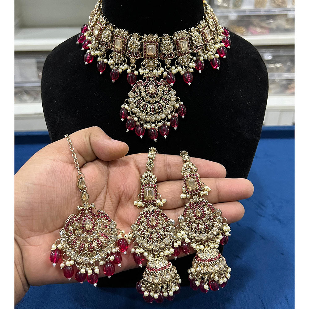 Hira Collection Crystal Stone And Beads Choker Necklace Set