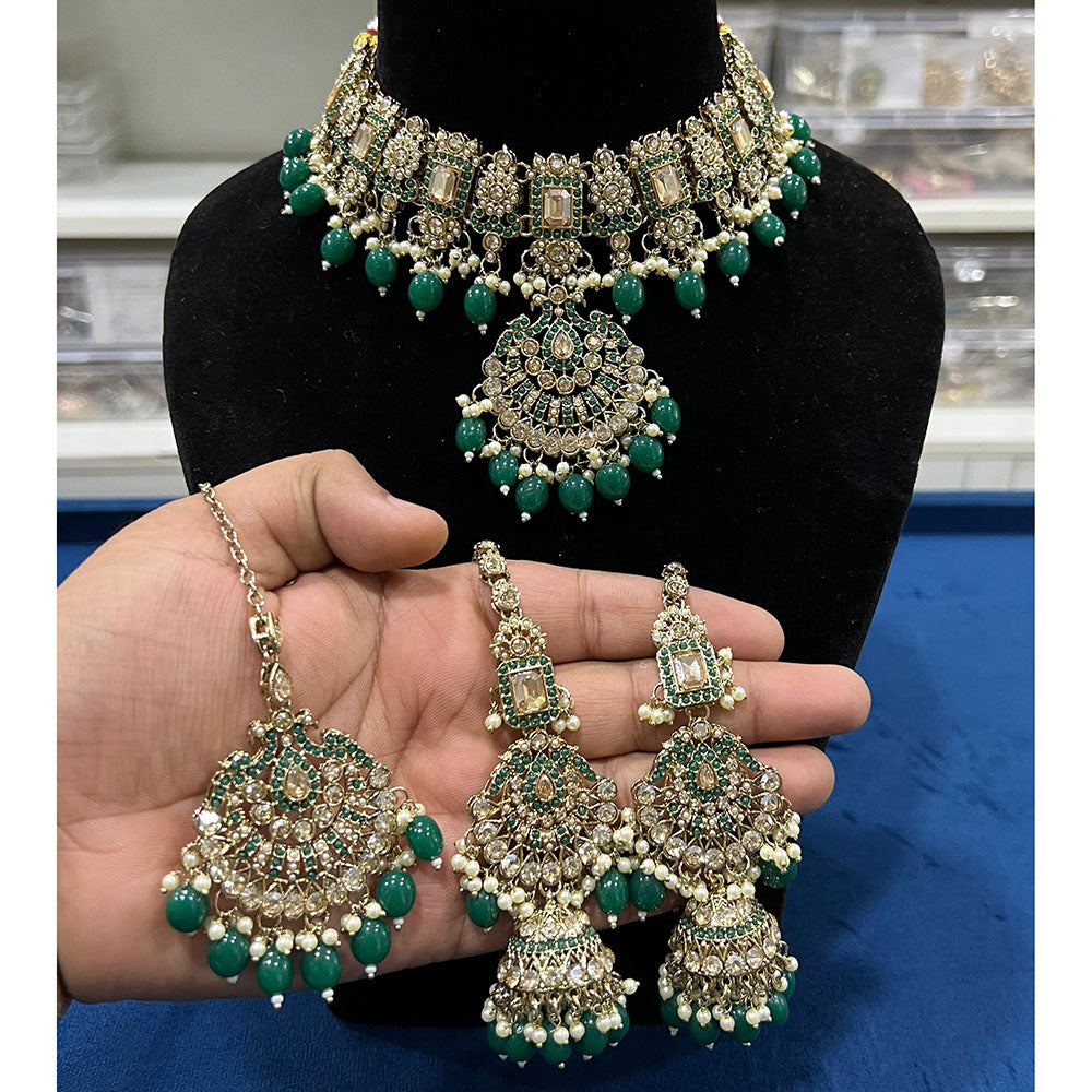 Hira Collection Crystal Stone And Beads Choker Necklace Set