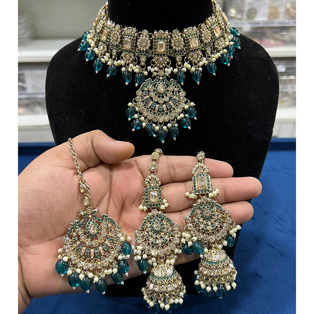 Hira Collection Crystal Stone And Beads Choker Necklace Set