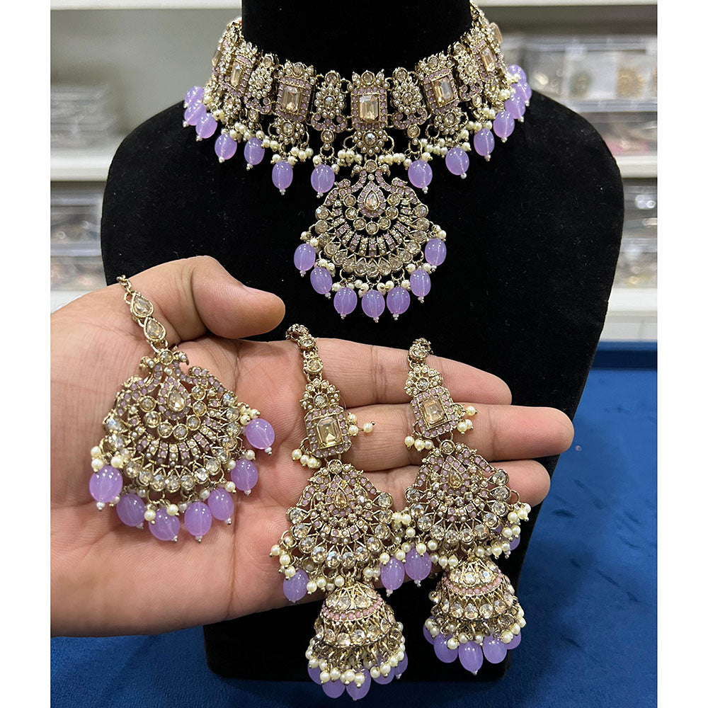 Hira Collection Crystal Stone And Beads Choker Necklace Set