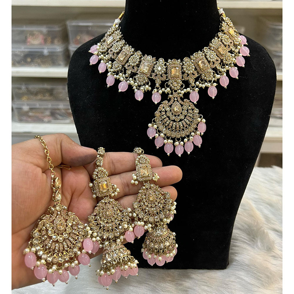 Hira Collection Crystal Stone And Beads Choker Necklace Set