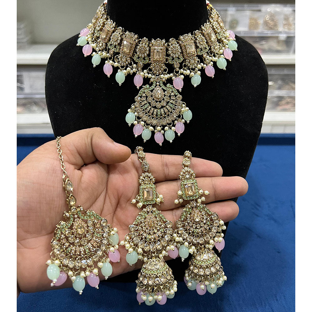 Hira Collection Crystal Stone And Beads Choker Necklace Set