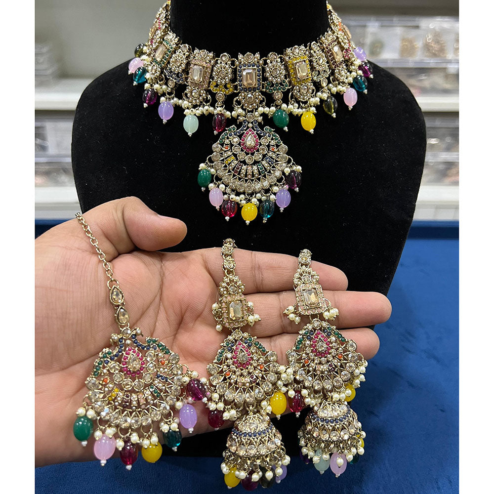 Hira Collection Crystal Stone And Beads Choker Necklace Set