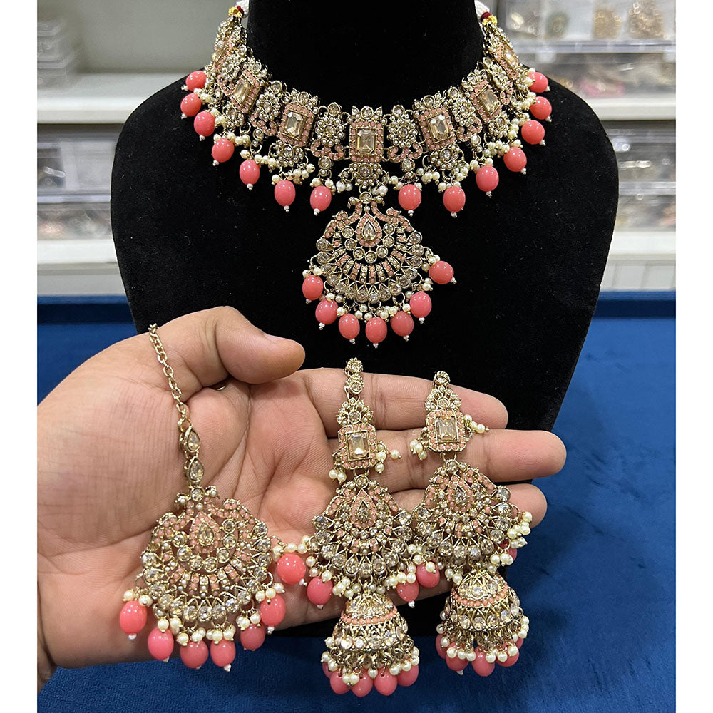 Hira Collection Crystal Stone And Beads Choker Necklace Set