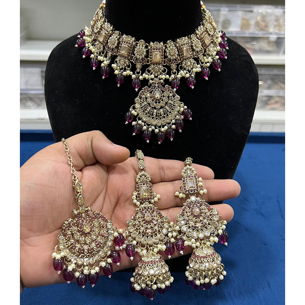 Hira Collection Crystal Stone And Beads Choker Necklace Set