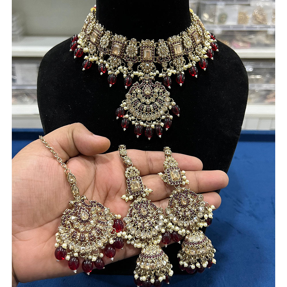 Hira Collection Crystal Stone And Beads Choker Necklace Set