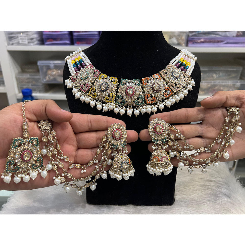 Hira Collection Crystal Stone And Beads Choker Necklace Set