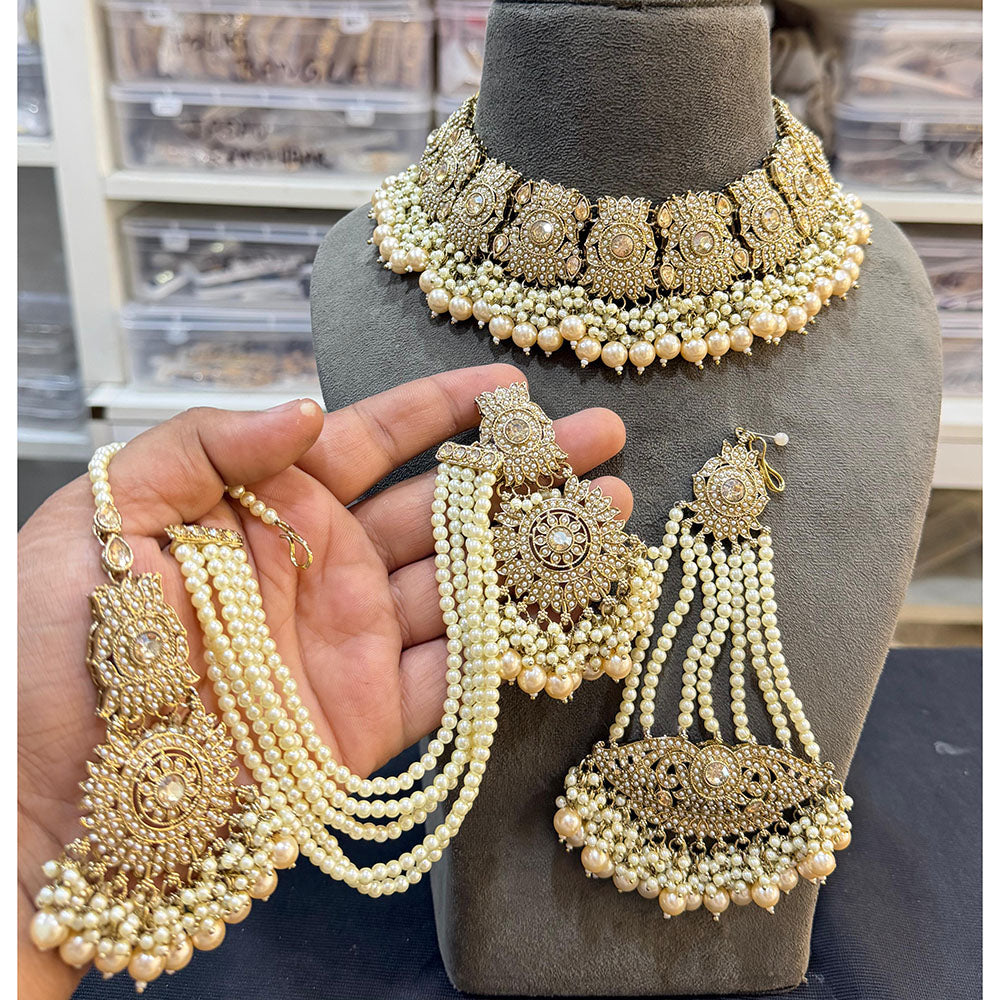 Hira Collection Crystal Stone And Beads Choker Necklace Set