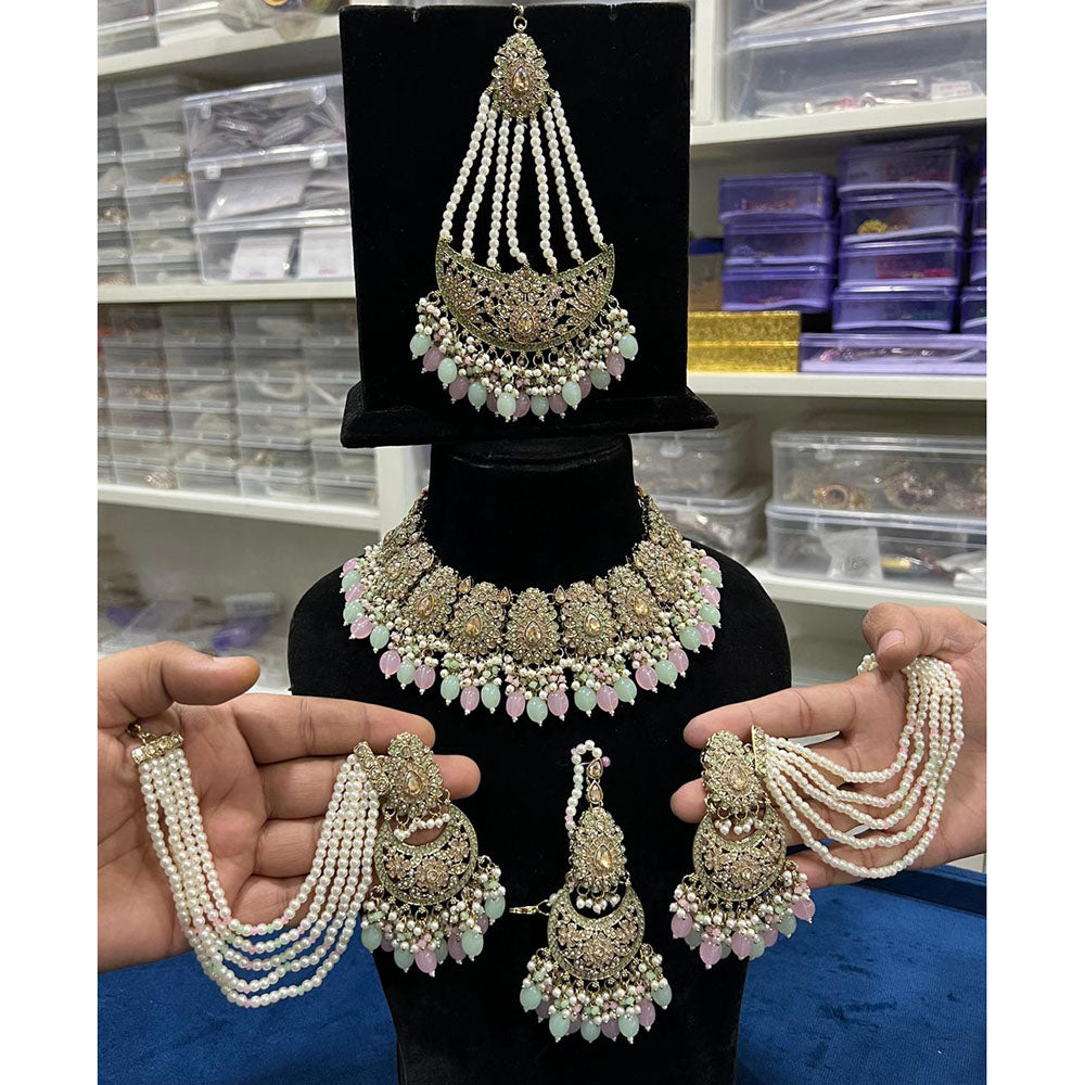 Hira Collection Crystal Stone And Beads Choker Necklace Set