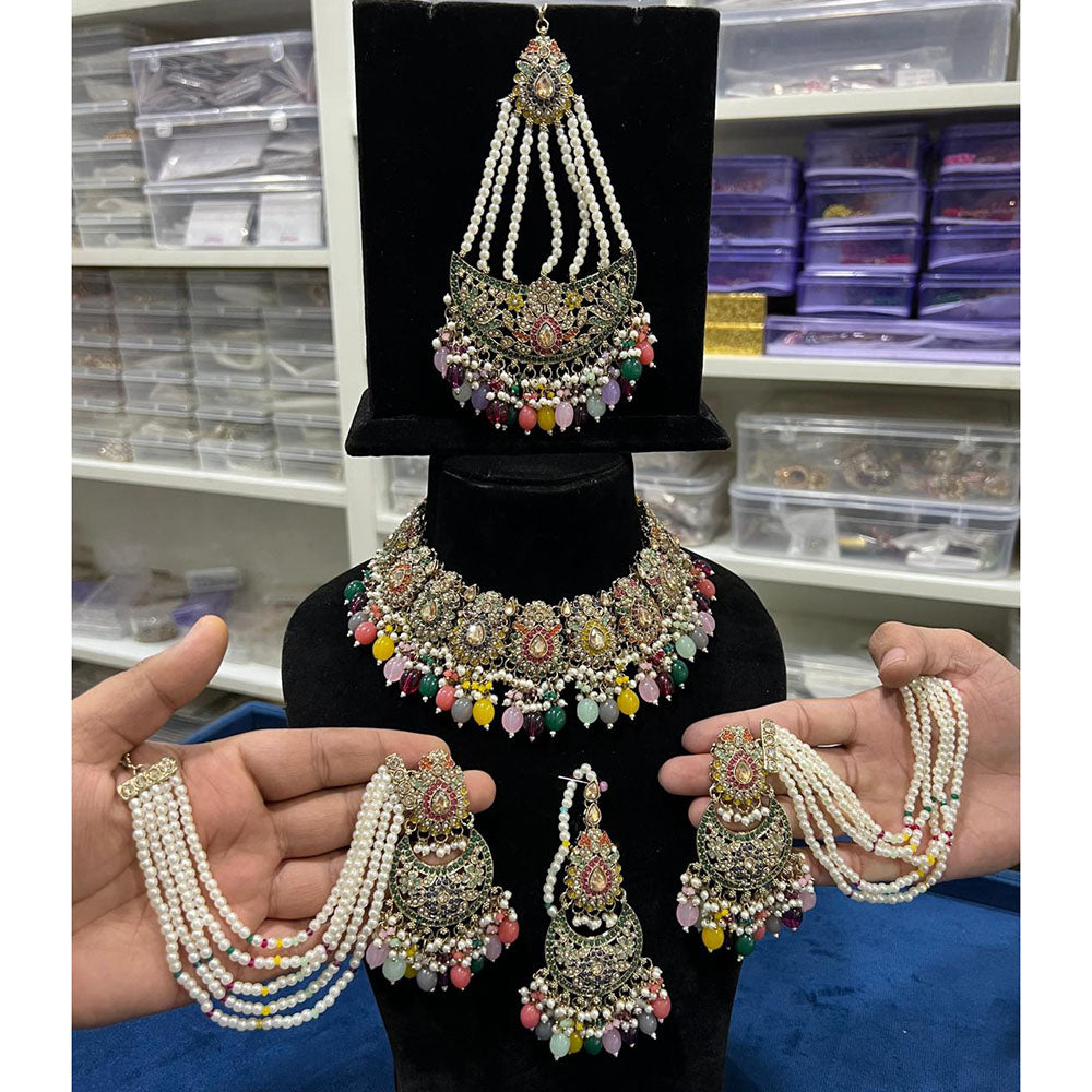 Hira Collection Crystal Stone And Beads Choker Necklace Set