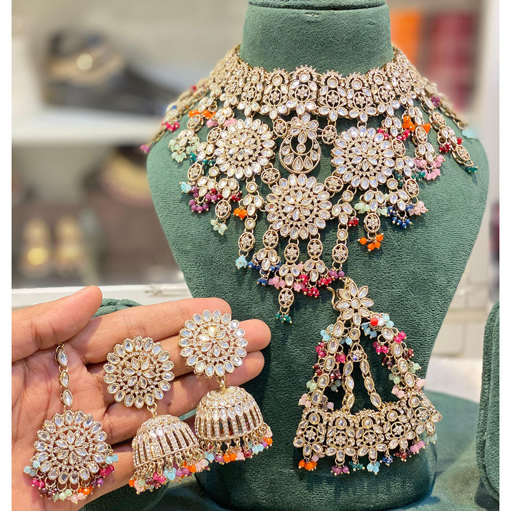 Hira Collections Kundan Stone And Pearl Choker Necklace Set