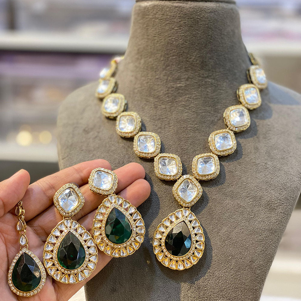 Hira Collections Heritage Style Pota Stone And Kundan Necklace Set