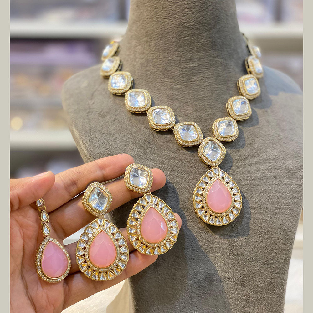 Hira Collections Heritage Style Pota Stone And Kundan Necklace Set