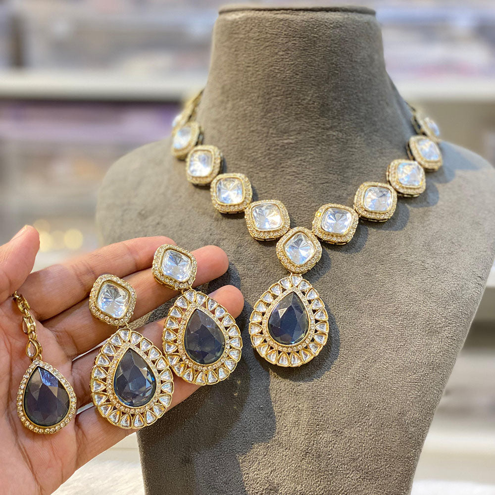 Hira Collections Heritage Style Pota Stone And Kundan Necklace Set