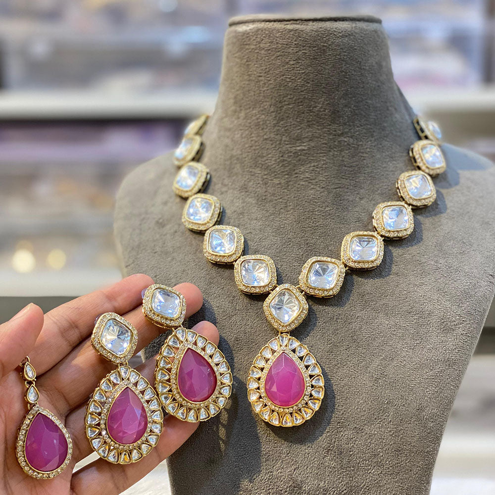Hira Collections Heritage Style Pota Stone And Kundan Necklace Set