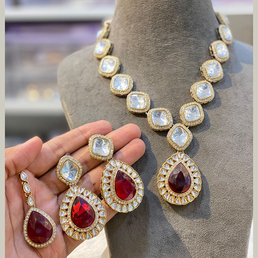 Hira Collections Heritage Style Pota Stone And Kundan Necklace Set