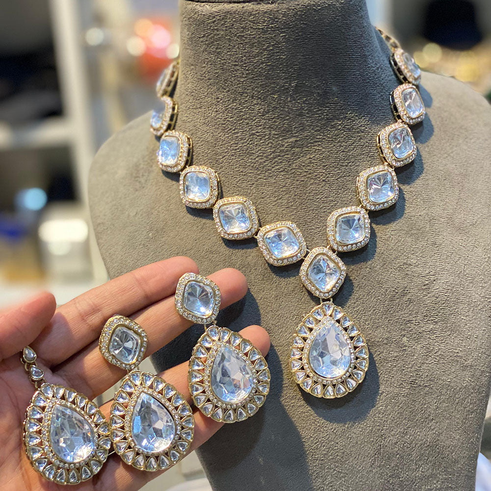Hira Collections Heritage Style Pota Stone And Kundan Necklace Set