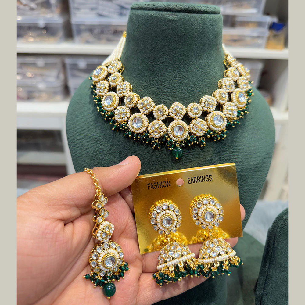 Hira Collections Exclusive Kundan Stone Pearl And Beads Choker Necklace Set