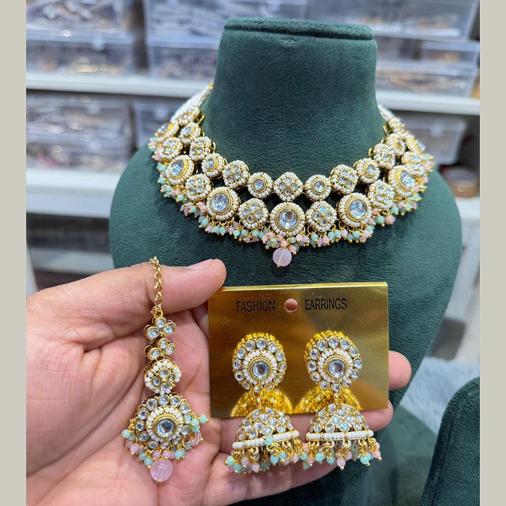 Hira Collections Exclusive Kundan Stone Pearl And Beads Choker Necklace Set