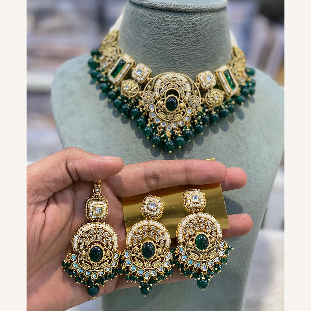 Hira Collections Exclusive Kundan Stone Pearl And Beads Choker Necklace Set