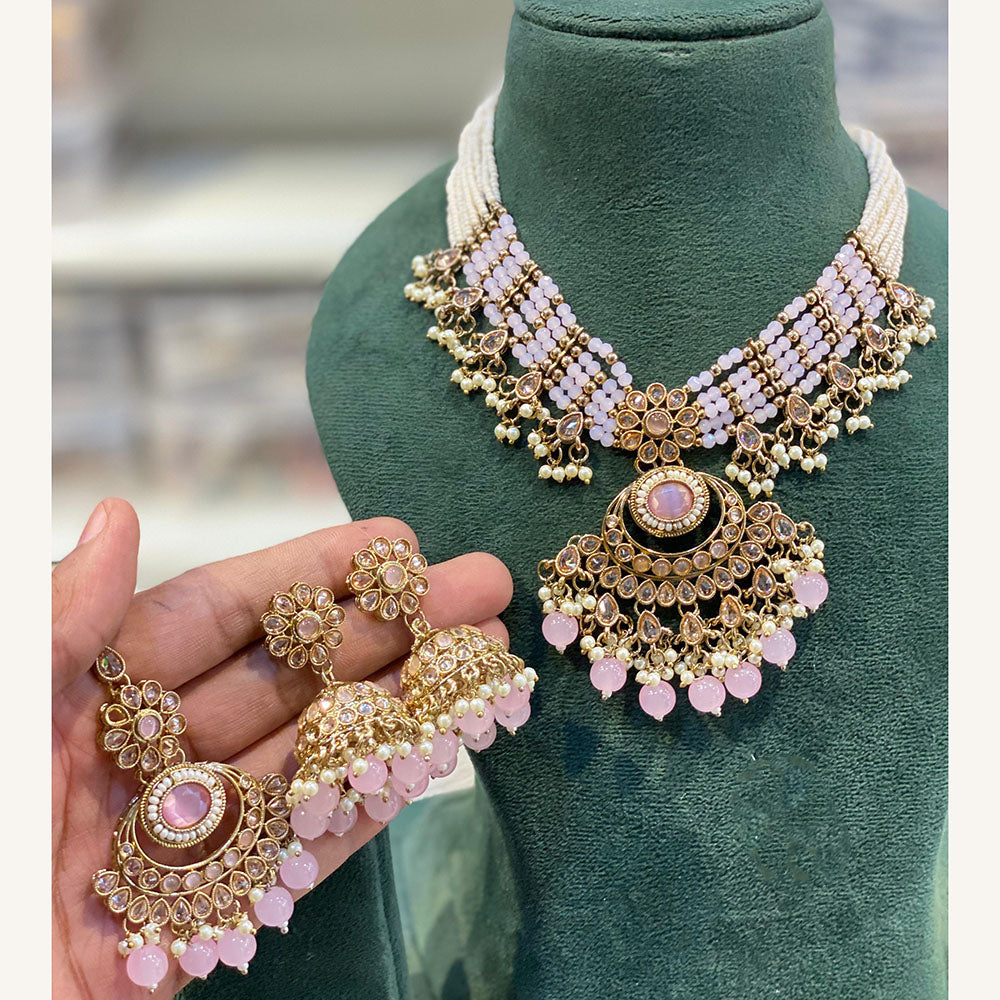 Hira Collections Exclusive Pota Stone Pearl And Beads Choker Necklace Set