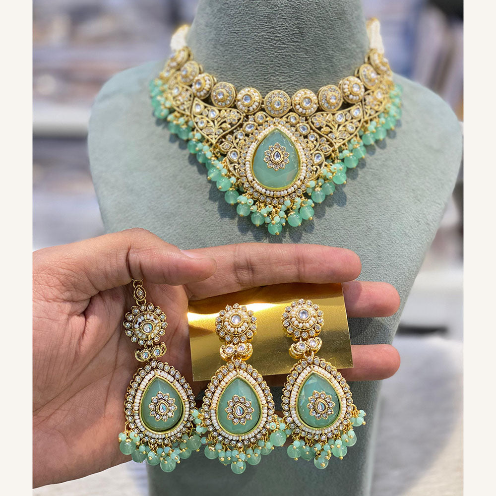 Hira Collections Exclusive Kundan Stone Pearl And Beads Choker Necklace Set