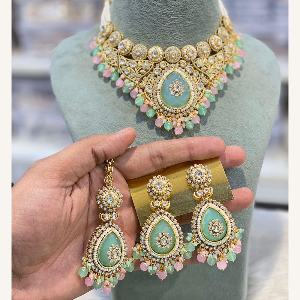 Hira Collections Exclusive Kundan Stone Pearl And Beads Choker Necklace Set
