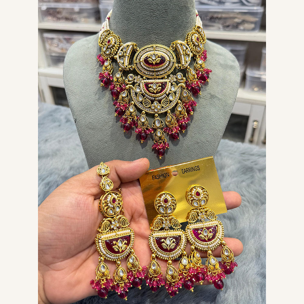 Hira Collections Exclusive Kundan Stone Pearl And Beads Choker Necklace Set