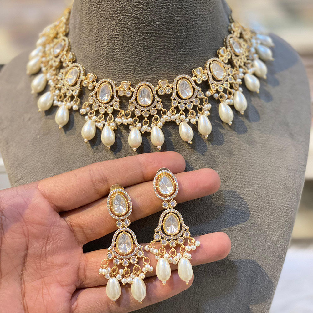 Hira Collections Glam Polki Kundan Stone And Beads Necklace Set