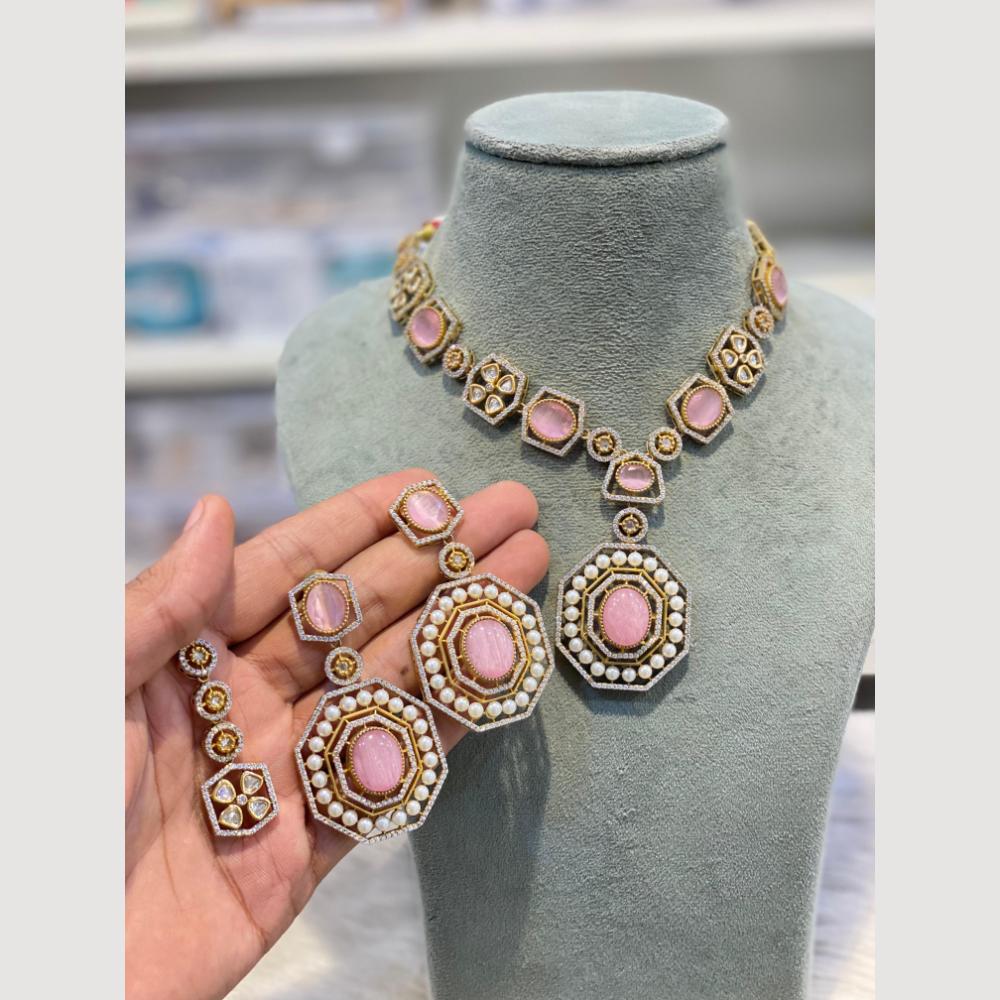 Hira Collections Classic Pota Stone And Pearl Necklace Set