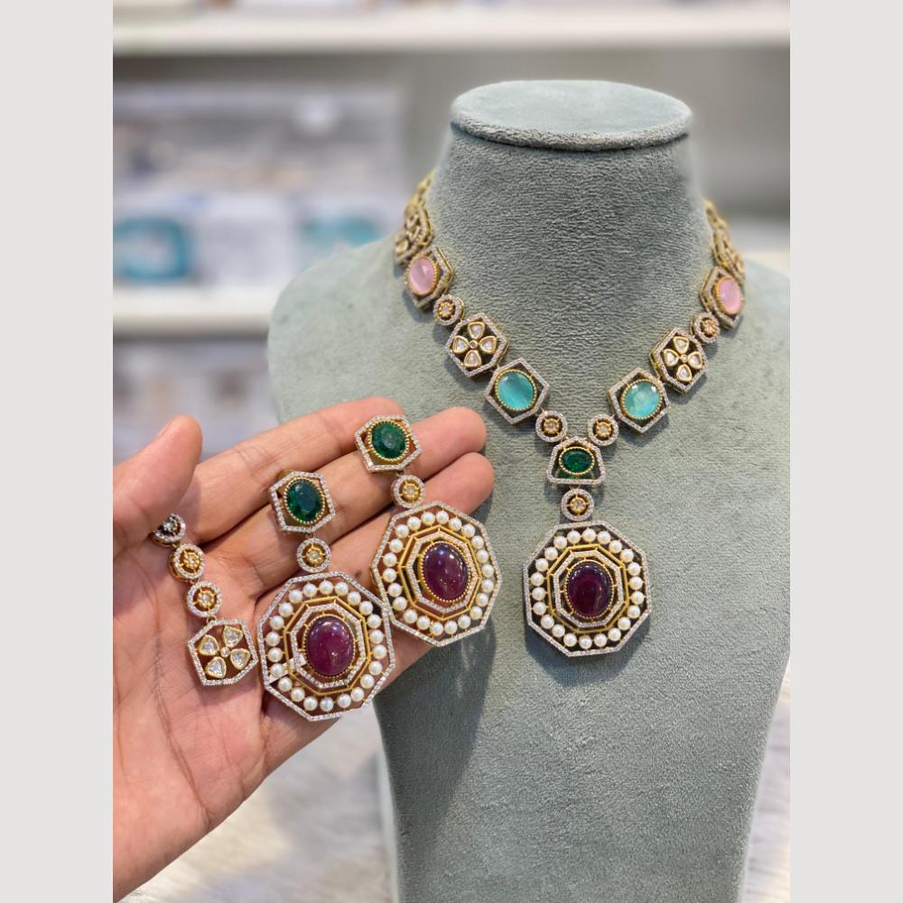 Hira Collections Classic Pota Stone And Pearl Necklace Set