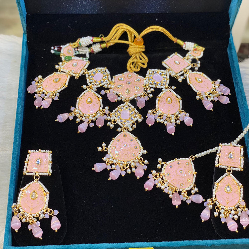 Hira Collections Traditional Kundan And Beads Meenakari Designer Choker Necklace Set