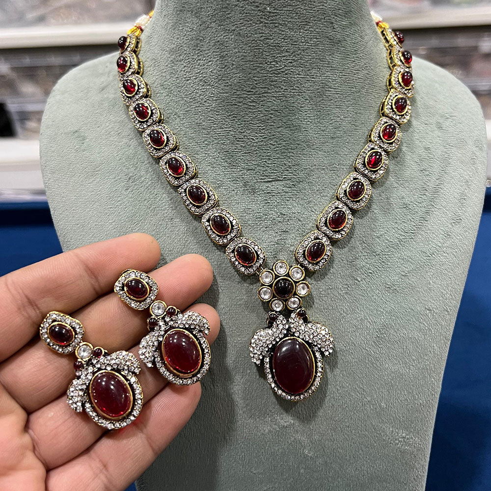 Hira Collections Classic Pota Stone Necklace Set