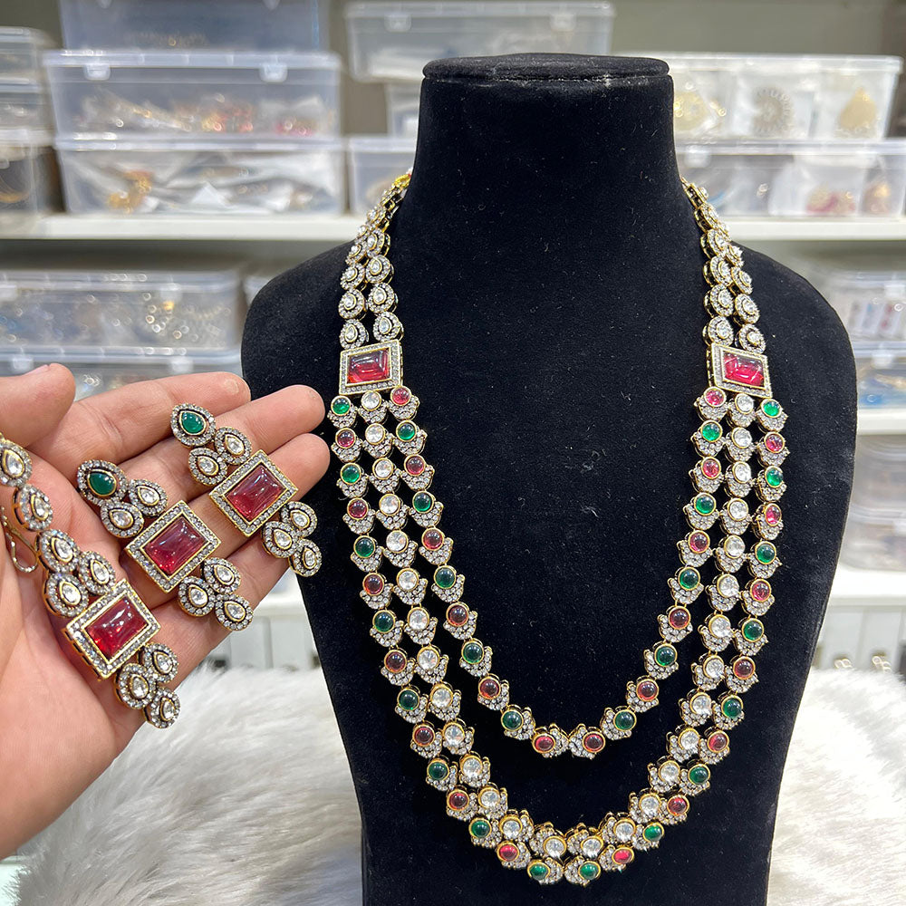 Hira Collections Ethnic Designer Pota Stone And Austrian Stone Long Necklace Set