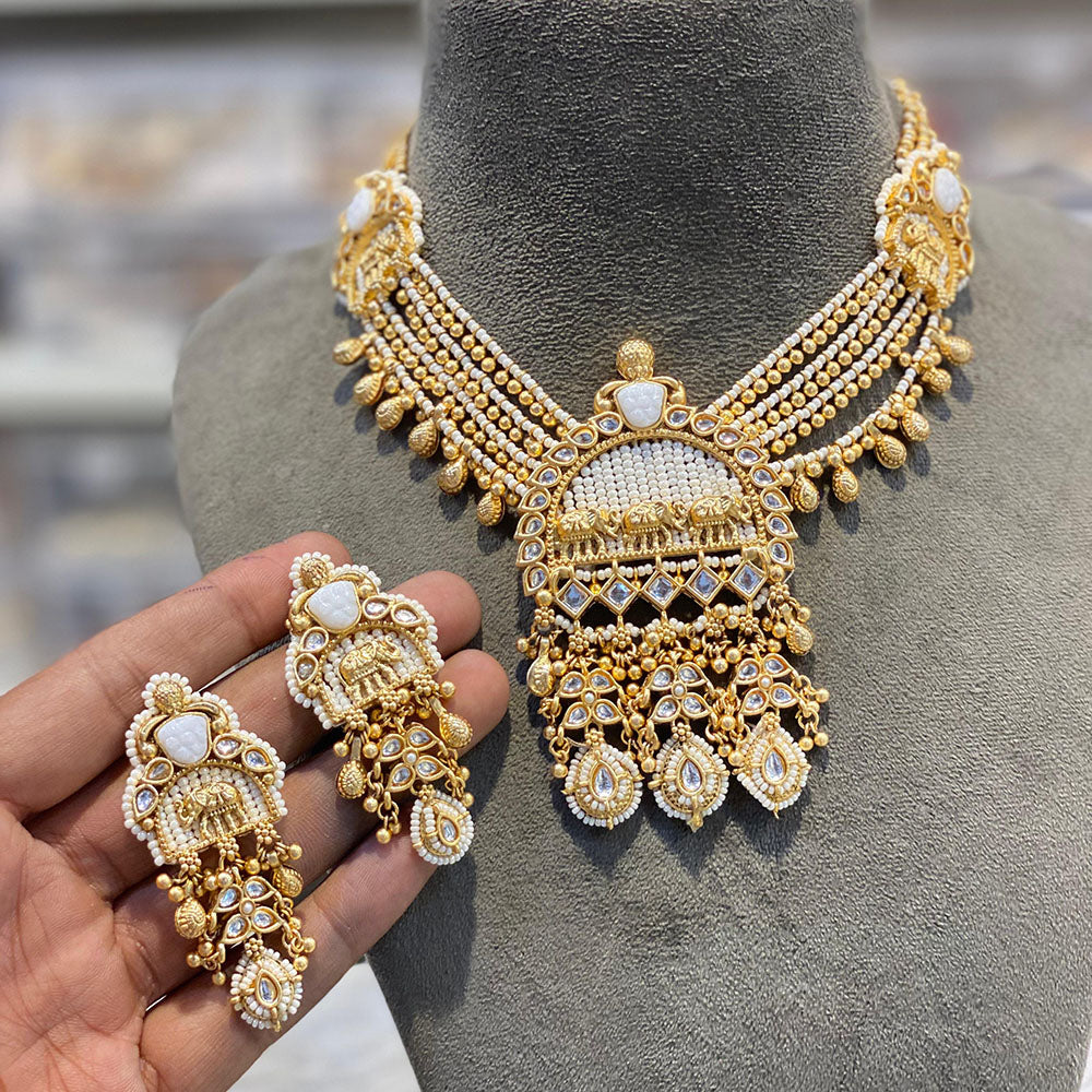 Hira Collections Ethnic Kundan Stone And Pearl Necklace Set