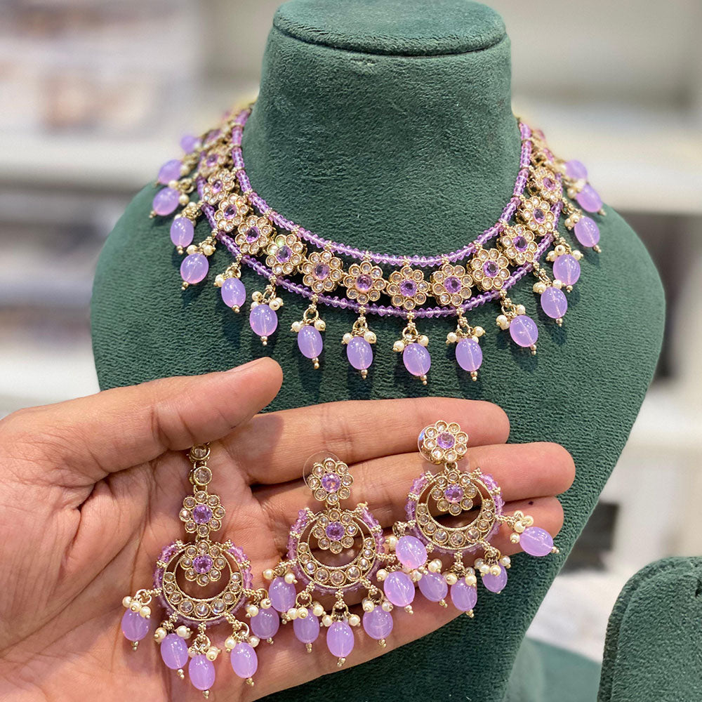 Hira Collections Crystal Stone And Beads Choker Necklace Set