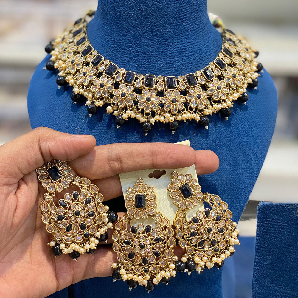 Hira Collections Crystal Stone And Beads Choker Necklace Set