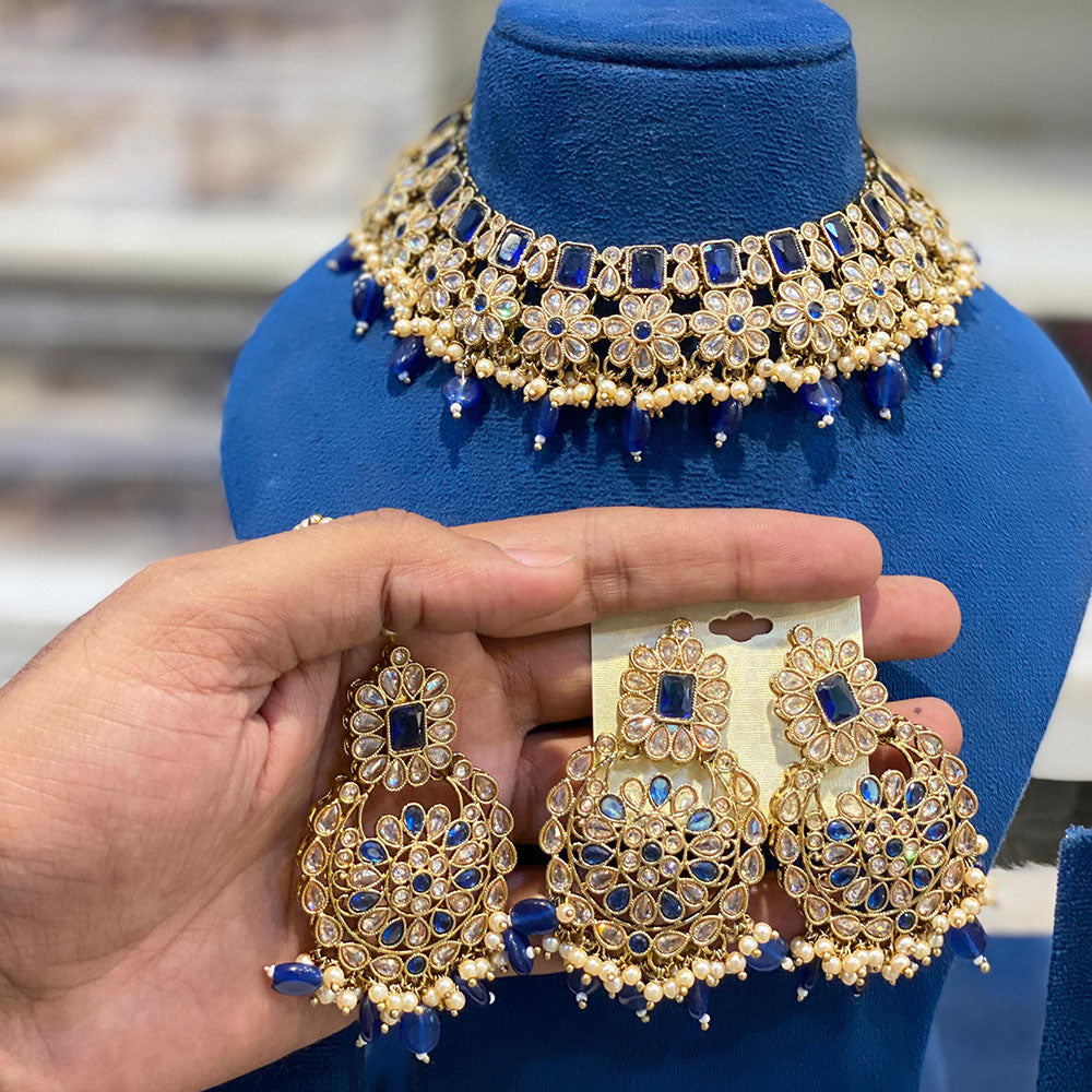 Hira Collections Crystal Stone And Beads Choker Necklace Set