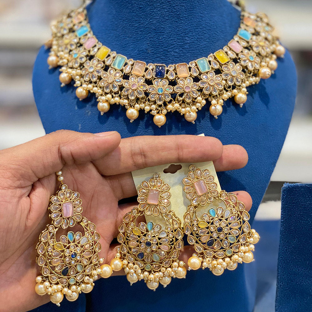 Hira Collections Crystal Stone And Beads Choker Necklace Set