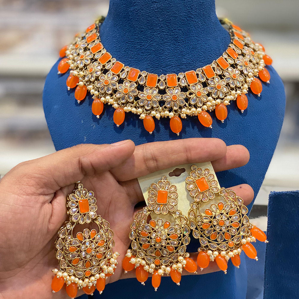 Hira Collections Crystal Stone And Beads Choker Necklace Set