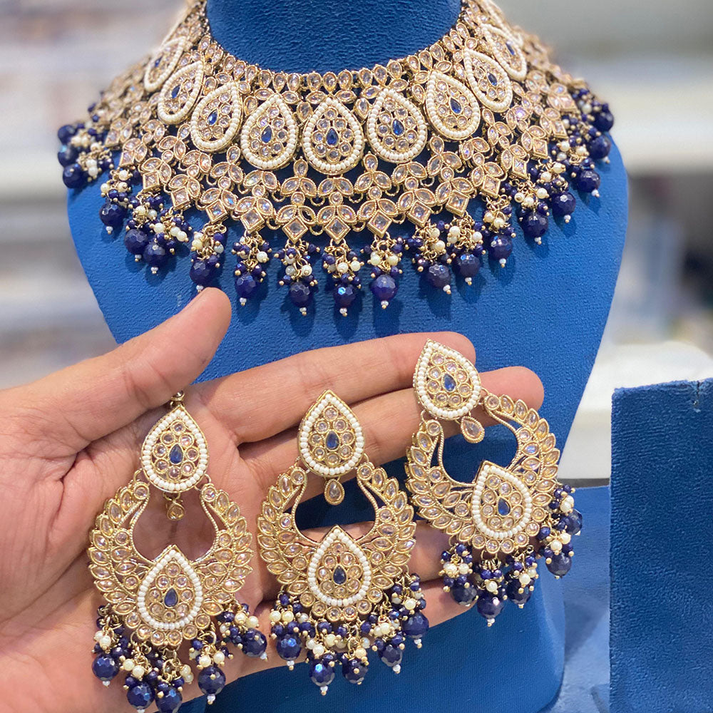 Hira Collections Crystal Stone And Beads Choker Necklace Set