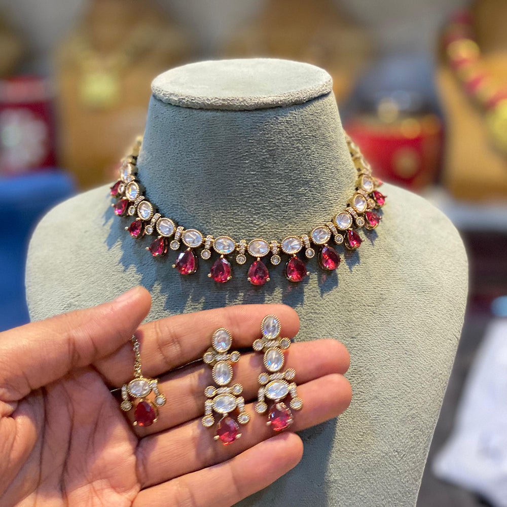 Hira Collections Crystal Stone Choker Necklace Set